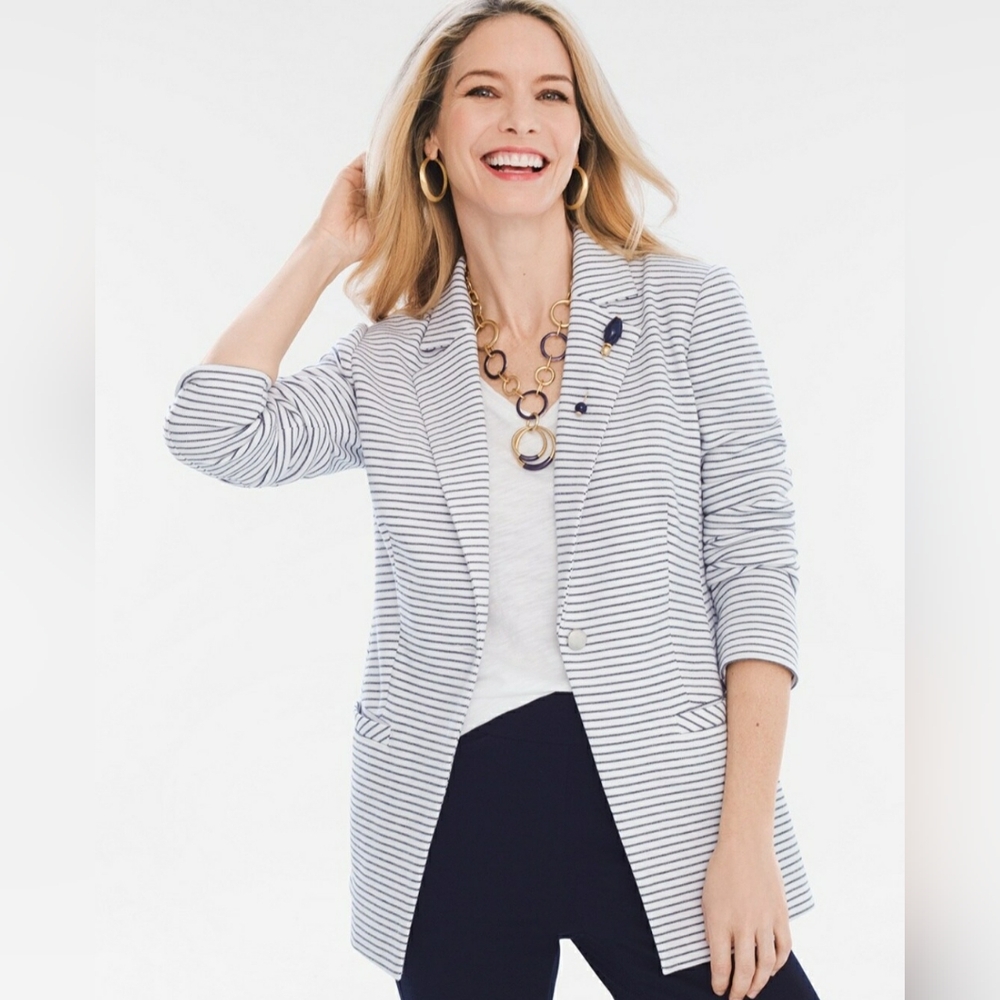Chico's Striped Knit Boyfriend Blazer Size 3